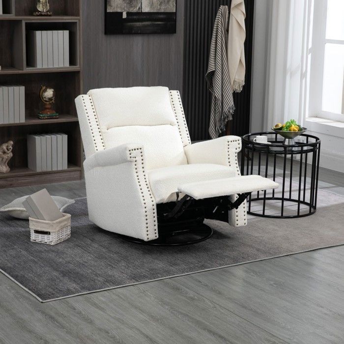 fauteuil à bascule,rocking chair,repose-pieds réglable,fauteuil de loisir pivotant à 360 degrés,style scandinave,80x91x84cm, blanc